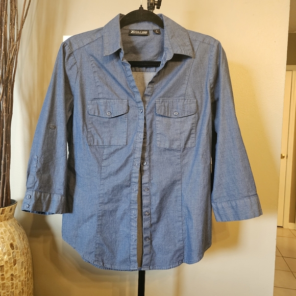 New York & Company Tops - NY&Company Secret Snap Denim Button Down